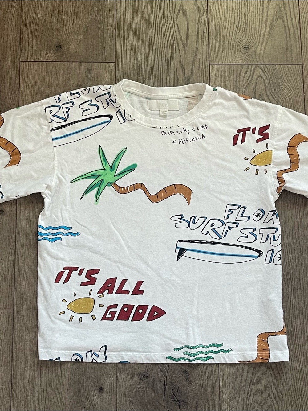 ZARA Kids Surf Camp California All-Over Print 11-12Y Tee Shirt